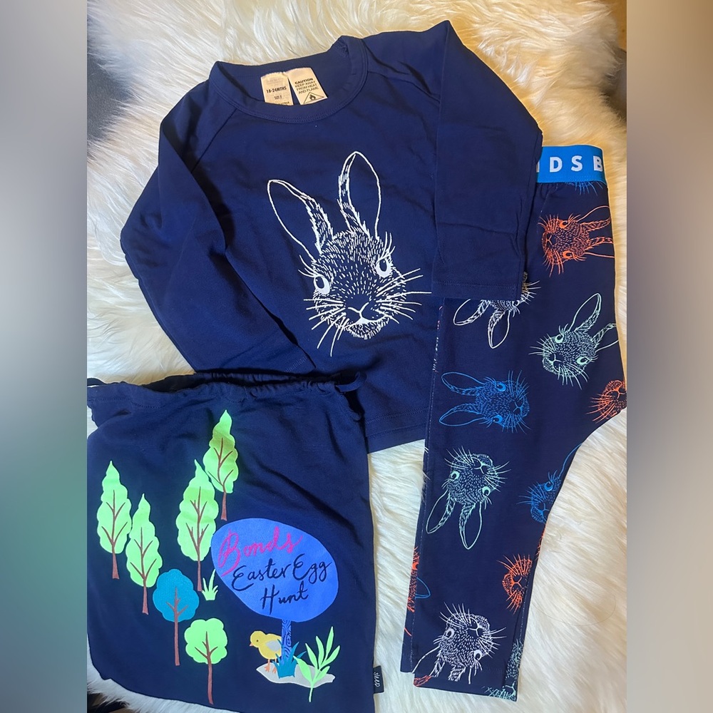 BONDS Kids Navy Blue Easter Bunny Pajama Set - size 2